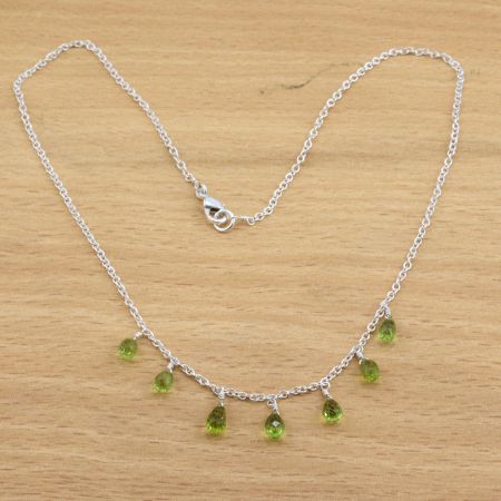 Peridot Drop gemstone necklace for women, 925 Sterling silver necklace